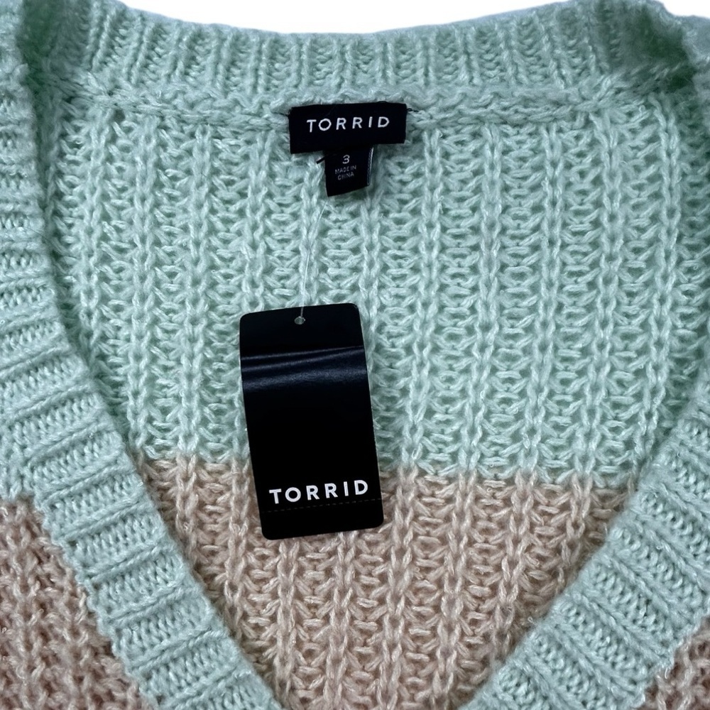 Torrid Striped V-Neck Chunky Knit Sweater 3X Pastel Colorblock Cozy NWT - Picture 8 of 12
